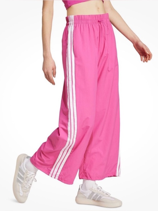 adidas Pants - adidas Pink Wide-Leg Joggers with White Side Stripes (FIREBIRD ADILENIUM)